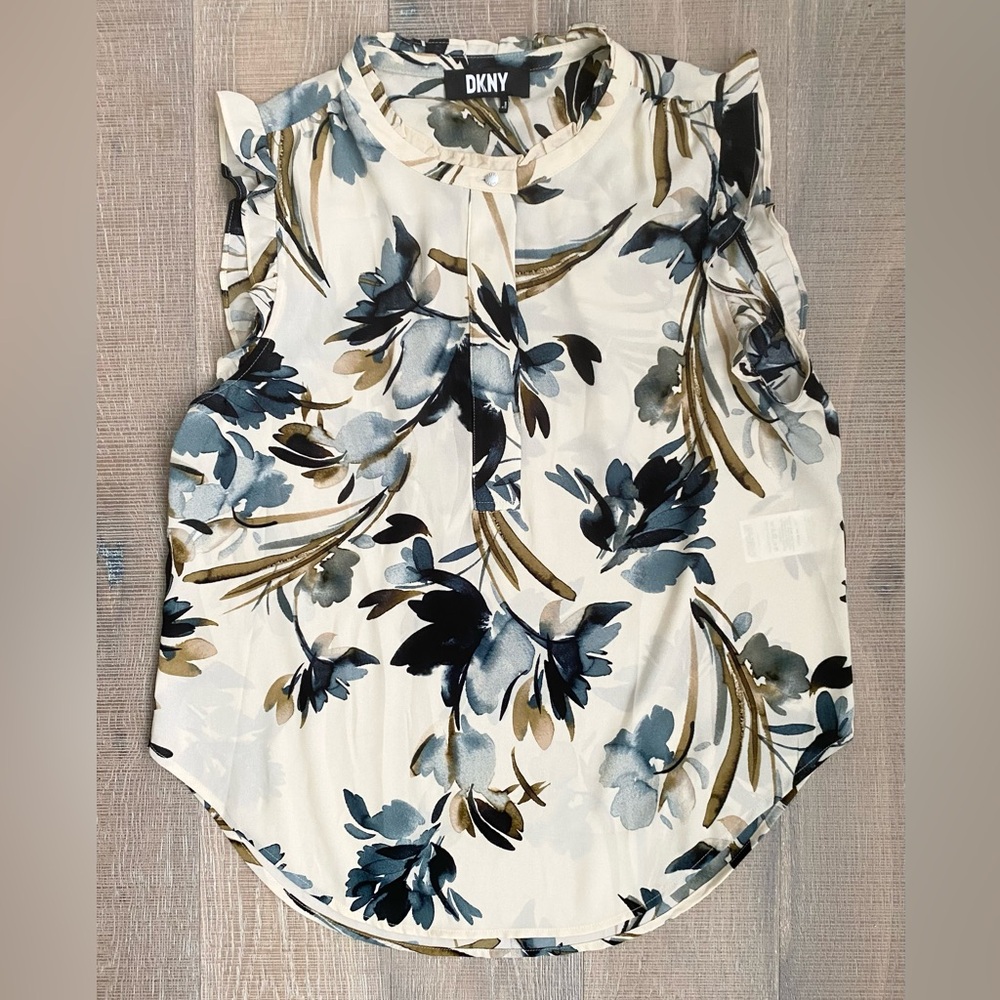 DKNY Cream Floral Sleeveless Blouse